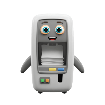 Happy Document Scanner Cartoon Character Holding Papers png