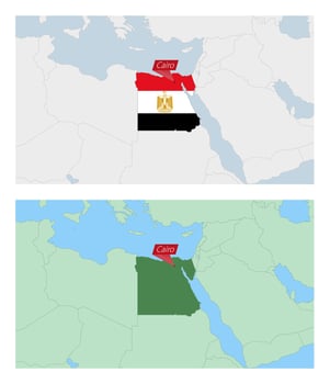 Egypt map with pin of country capital. Two types of Egypt map with neighboring countries. vector