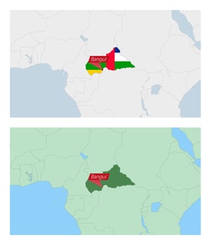 Central African Republic map with pin of country capital. Two types of Central African Republic map with neighboring countries. vector
