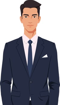 Confident young man in a tailored suit with slicked-back hair, minimal style illustration showcasing professionalism and elegance in a corporate setting vector