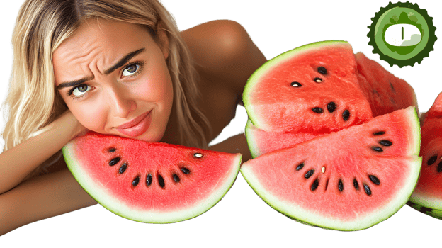 Watermelon slices and woman summer refreshment healthy eating concept png