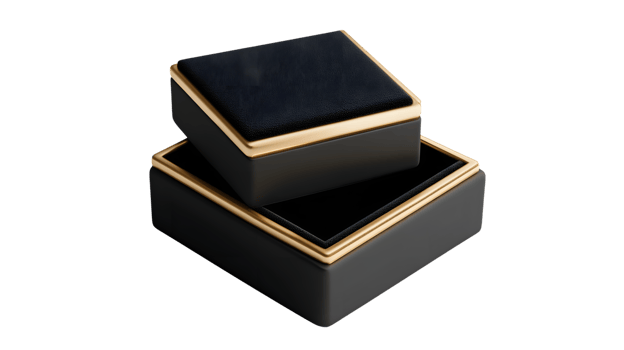 Elegant Black and Gold Jewelry Box with Reflective Surface for Luxury Packaging png
