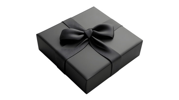 Elegant Black Gift Box with Ribbon Perfect for Luxury Mystery and Celebration png