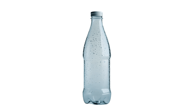 Empty Transparent Plastic Bottle with Condensation Droplets on Black Background png