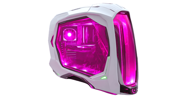 Futuristic Gaming Computer Case with Pink LED Lighting and Modern Design for Tech Enthusiasts png