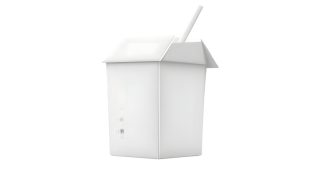 Minimalist White Beverage Carton with Straw Isolated on Black Background for Design and Marketi png