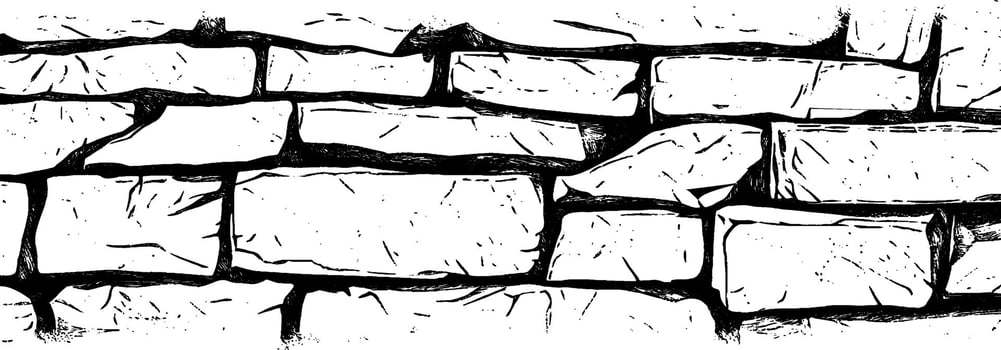 Vintage woodcut illustration depicting a weathered brick wall from an earlier era vector