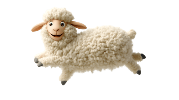 A fluffy cartoon sheep with a cheerful expression perfect for childrens content and farmthem png