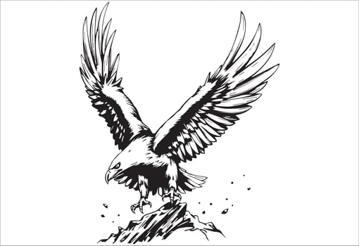 Eagle on the rock. Black and white illustration ready for vinyl cutting. vector