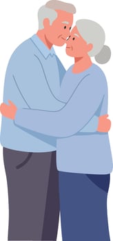 Elderly couple embracing each other in a warm and loving manner, flat art vector