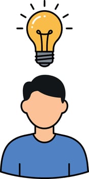 Person with a light bulb above head in a minimal style illustration vector