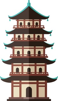 Traditional multi-tiered pagoda with intricate details in flat design art vector