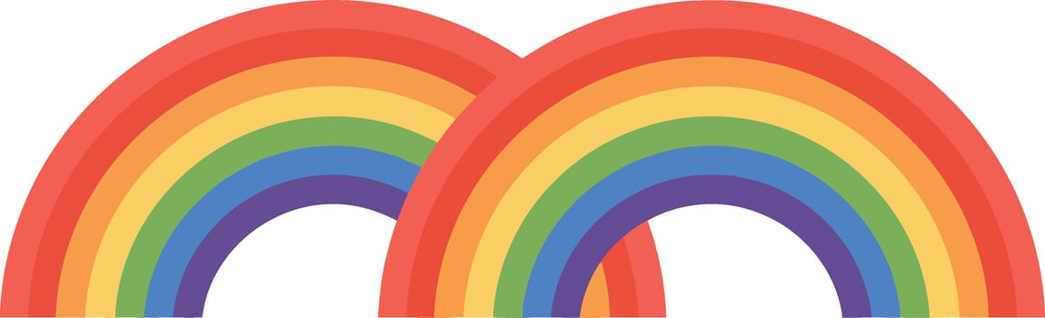Two vibrant rainbows arching beautifully in a minimalistic style art vector
