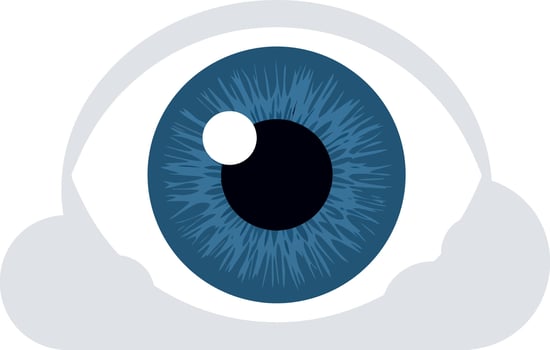 Large blue eye illustration featuring intricate details in a minimal style with soft cloud elements, art vector