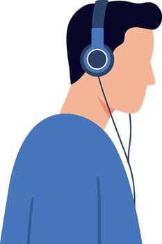 Young man wearing blue headphones in flat design art vector