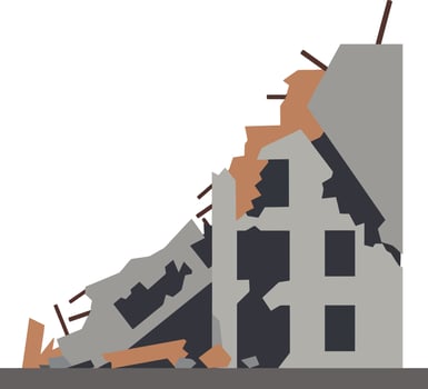 Crumbling building debris with jagged edges and scattered rubble in a flat illustration vector