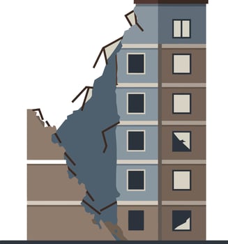 Damaged building with cracked walls in a flat design style illustration vector