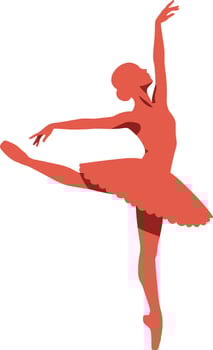 Elegant ballerina performing an arabesque in a graceful pose, flat illustration vector