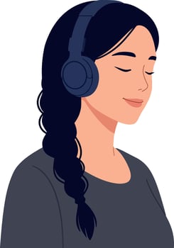 Young woman enjoying music with headphones in a relaxed, minimal illustration vector