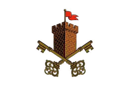 vintage key illustration with hand drawn castle tower vector