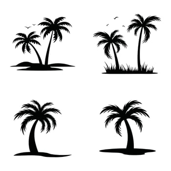 set of palm trees silhouettes on white background vector