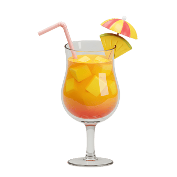 Refreshing Cocktail with Fruit Cubes and Umbrella on White Background png