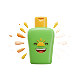 Sunscreen Bottle Character Smiling with Sun Icon Summer Protection png