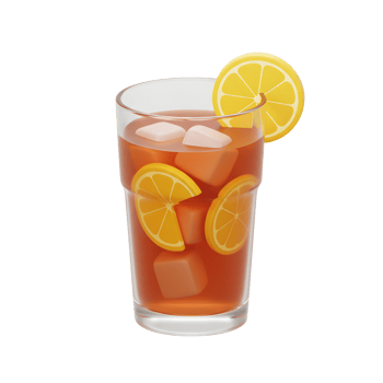 Iced Tea Beverage in Clear Glass with Lemon Slices and Cubes png