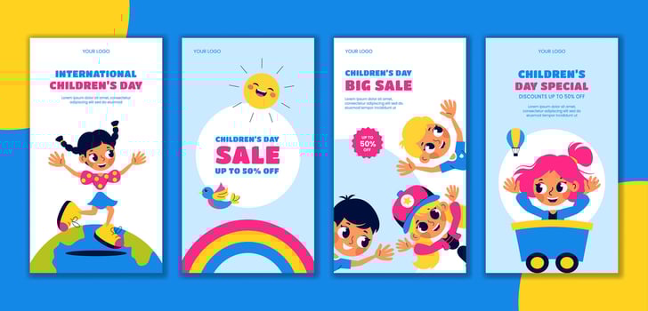 Flat Style Social Media Stories for International Children's Day with Hand Drawn Cartoon Background vector