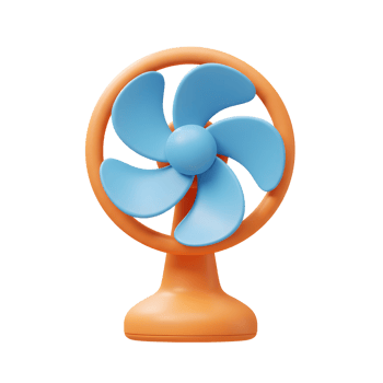 Depicts a Blue Propeller Fan in a Vibrant Orange Holder png