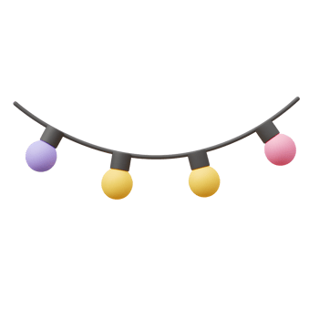 Hanging String Lights with Pink Purple and Yellow Round Bulbs png