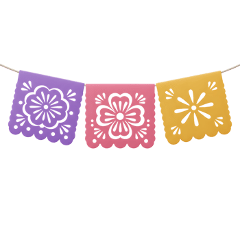 Colorful Cut Paper Banner Decorations with Flower Designs Hanging on String png