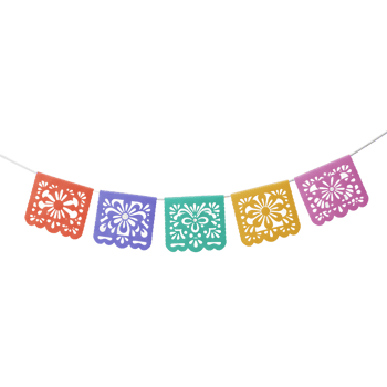 Hanging Decorative Paper Garland with Colorful Floral Cutout Designs png