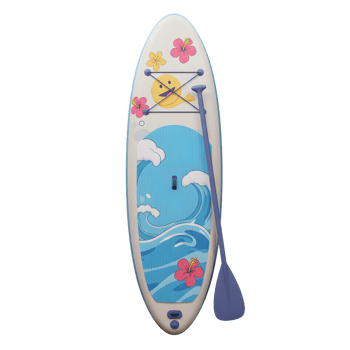 Paddle Board with Paddle and Floral Design for Water Activities png
