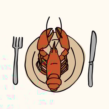 Hand drawn illustration of a lobster dish. Line art. vector