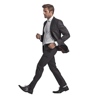 Businessman walking confidently in urban setting professional image modern environment side view motivation and success png