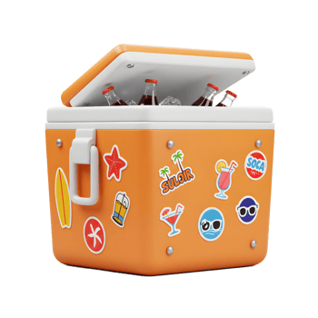 Orange Cooler Filled with Cold Drinks and Fun Summer Stickers png