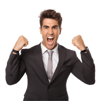 Businessman celebrating triumph in office professional environment realistic photo empowering mood png