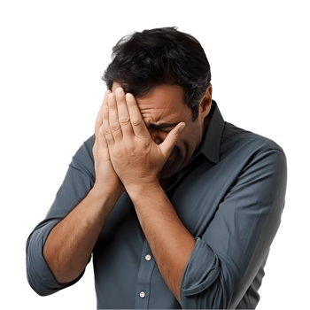 Frustrated man facepalming at work office realistic photo indoor close-up emotion png