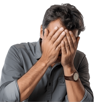 Frustrated man facepalming in everyday situation urban setting realistic photo emotional response close-up view png