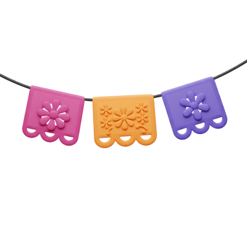 Festive Floral Garland Decoration Hanging with Colorful Banners Design png
