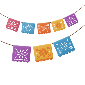 Festive Garlands Hanging with Colorful Floral Cutouts for Celebration Decor png