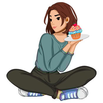 Illustration of a woman holding a cupcake vector