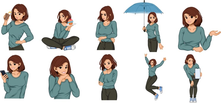 Casual woman expression set character illustration vector