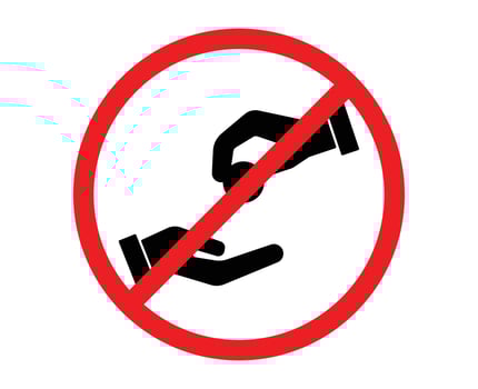 symbol of forbidden to give money to beggars. Hand holding coin sign. hand give coin sign. no beggar vector