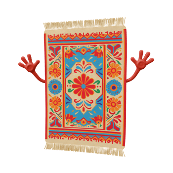 Cartoon Rug with Floral Design and Animated Arms Floating in Air png