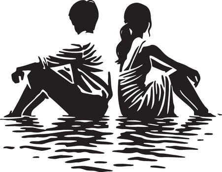 A Couple Sit Together Illustration. vector
