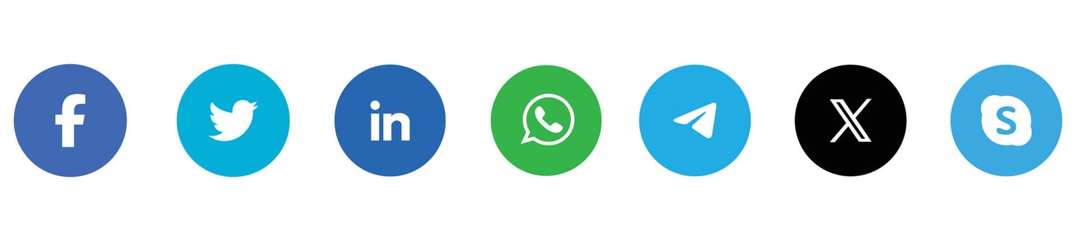Collection of various social media platform logos displayed in a row for marketing or communication purposes. vector