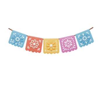 Hanging Garland Decoration with Colorful Paper Flags and Flower Accents png