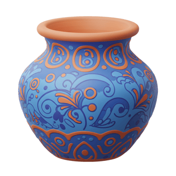 Artistic Ceramic Vase with Floral Pattern in Blue and Orange png